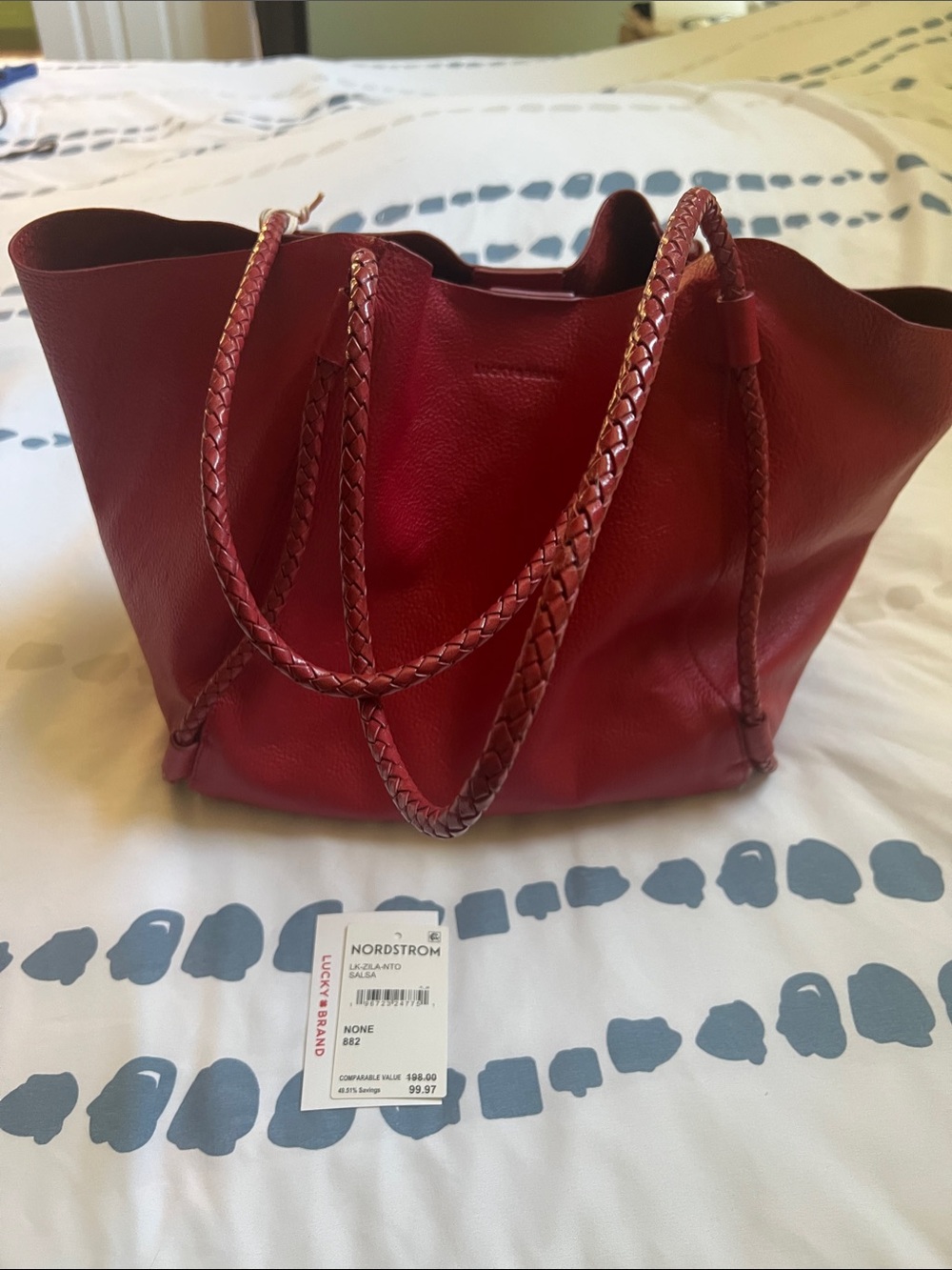 Lucky Brand Red Braided-Handle Leather Tote